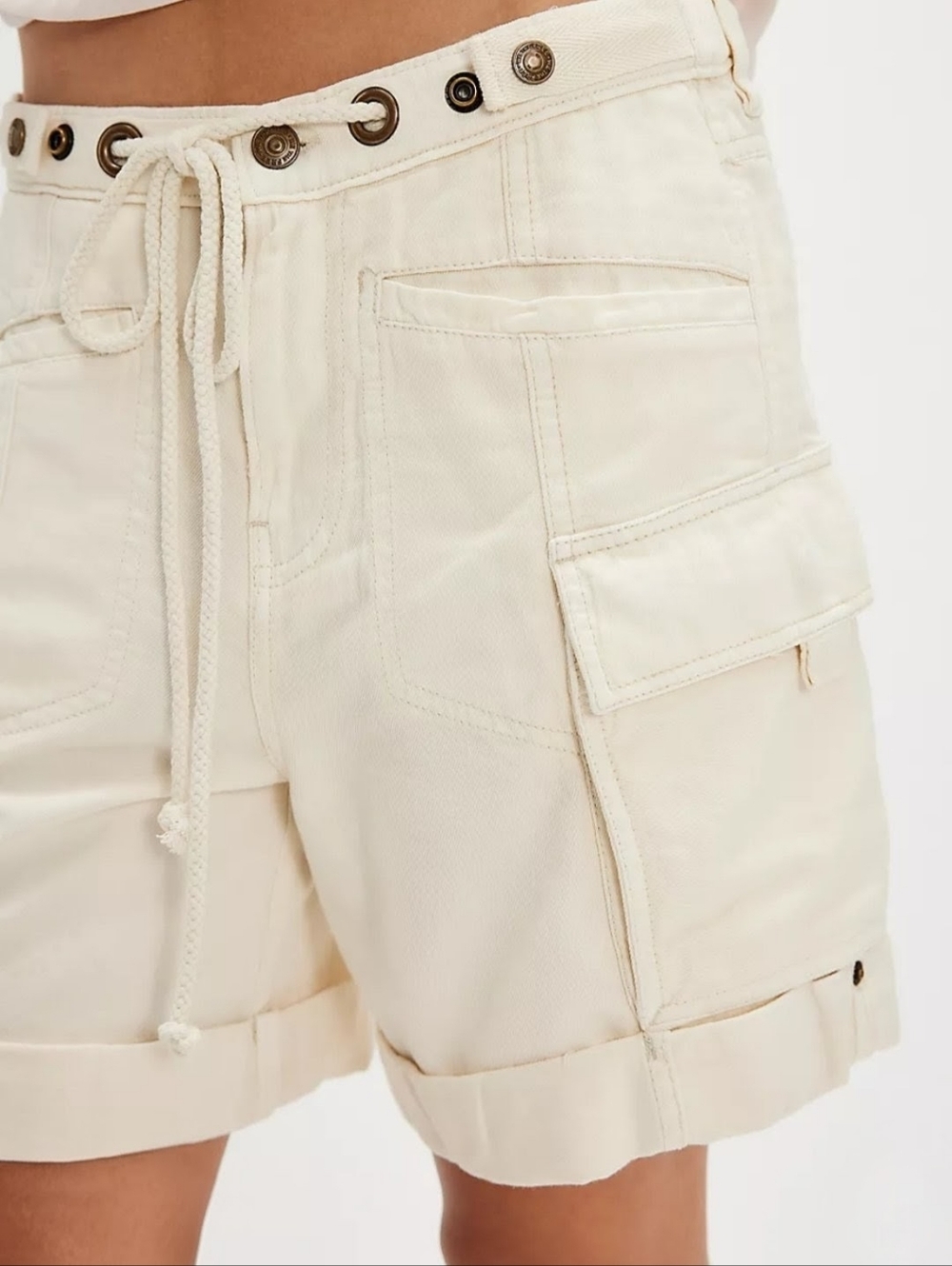 New Free People Frankie Washed Short Morning Oat Cotton Linen M